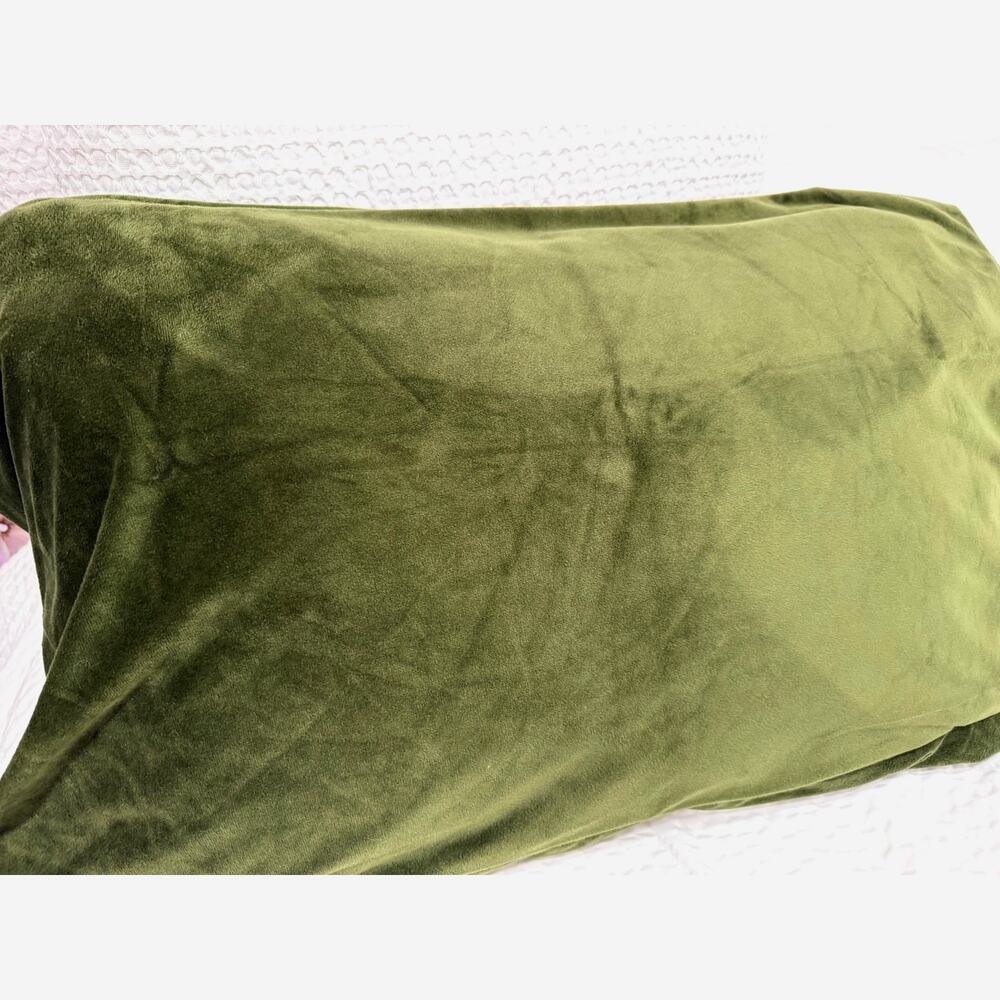 Olive Green Velvet King Pillow Sham Single 20x36 Soft Luxe Microfiber Back Glam